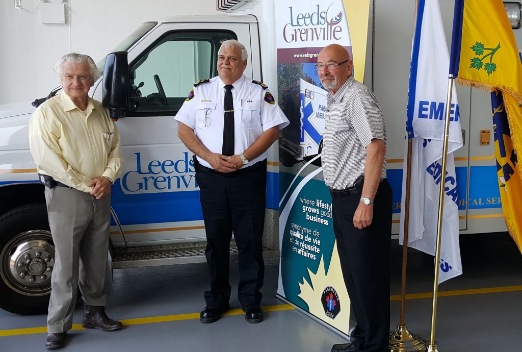 Edwardsburgh/Cardinal Mayor Pat Sayeau, Leeds Grenville Paramedic Service Chief Chris Lloyd, Leeds Grenville Warden David Gordon - Photo Credit: Drew Hosick