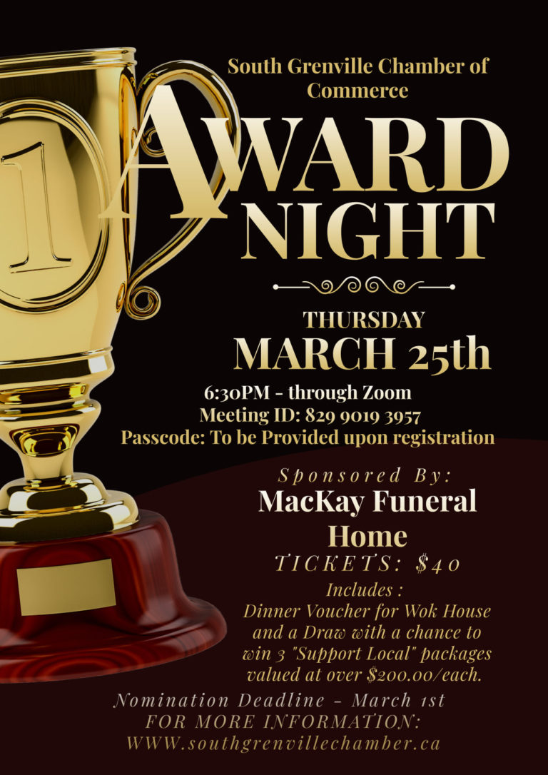 South Grenville Chamber Of Commerce Set To Host Delayed 2020 Annual Awards Banquet On Thursday